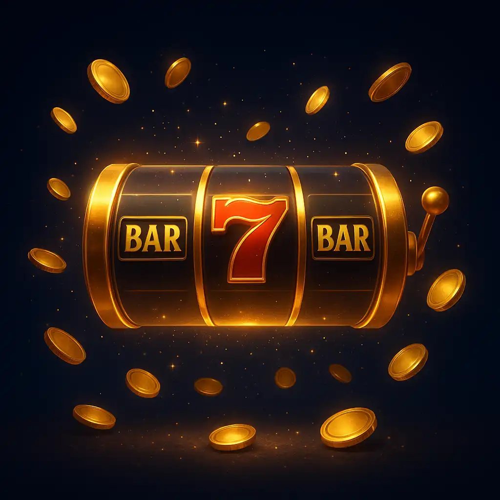 Illustration of a glowing slot reel against a night-blue casino backdrop